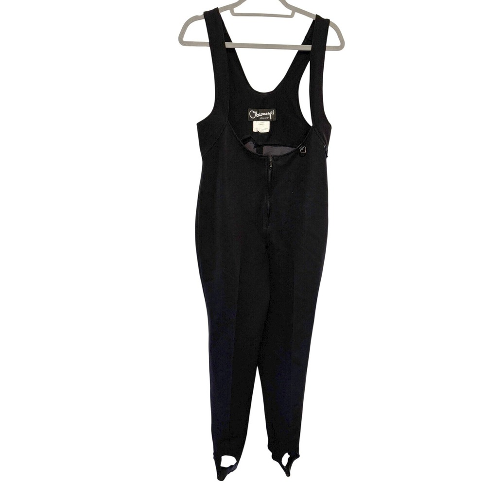 Vintage Obermeyer Black Wool Blend Stirrup Ski Bib Overalls Womens Size 10R‎